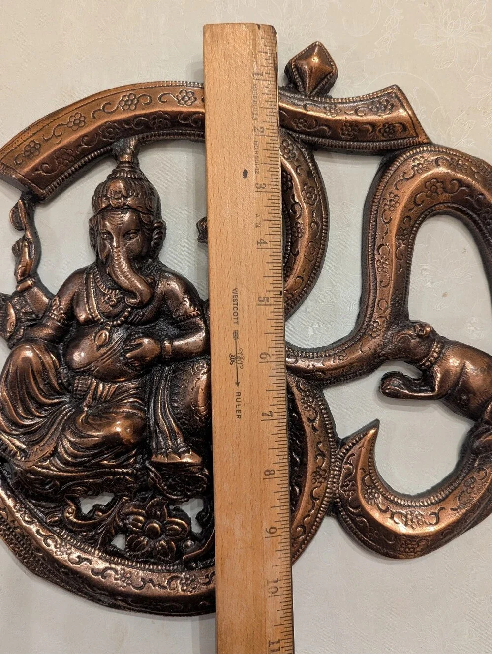 Vintage Handcrafted Metal Om Ganesha Wall Hanging Sculpture in Copper 11